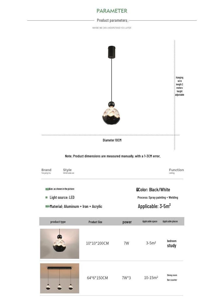 Italian Luxury Bedside Pendant Light - Snow Mountain Style, Adjustable Height, Handcrafted for Foyer or Bedroom.