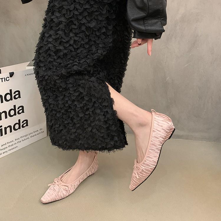 Flache Schuhe Französische Schuhe 2025 Frühfrühling neu Abendschuhe zarte Schleife Einzelne Schuhe Schuhe mit leichtem Ausschnitt Niedriger Absatz Damenschuhe