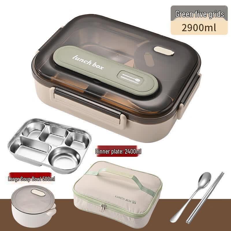Qiwei 304 Stainless Steel Insulated 5-Compartment Lunch Box with Soup Bowl