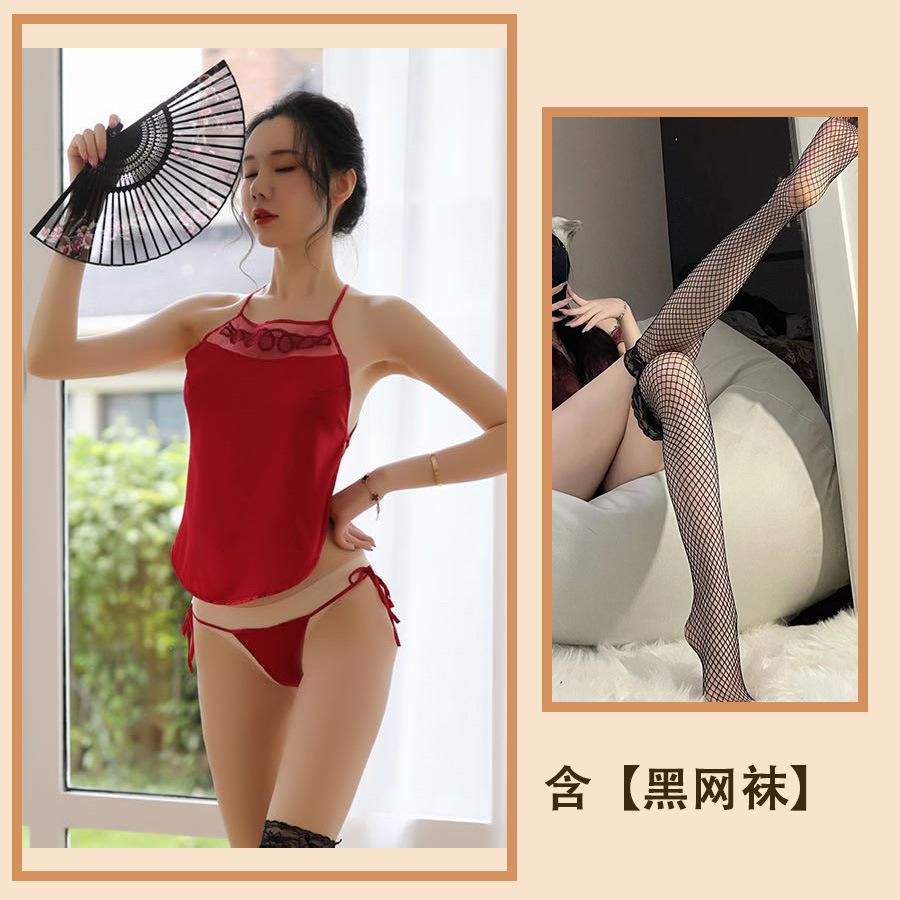 New Sexy Underwear Women's Uniform Embroidered Ice Silk Strap Classical Sexy Belly Pocket Sling Women