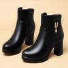 Women's Autumn/Winter High-Heeled Short Boots with Chunky Heels and Fleece Lining