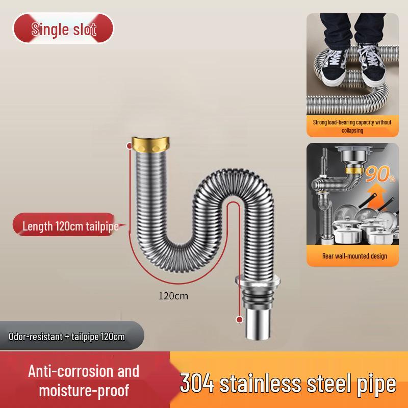 Stainless Steel Anti-Odor Kitchen Sink Drain Pipe Accessories Set