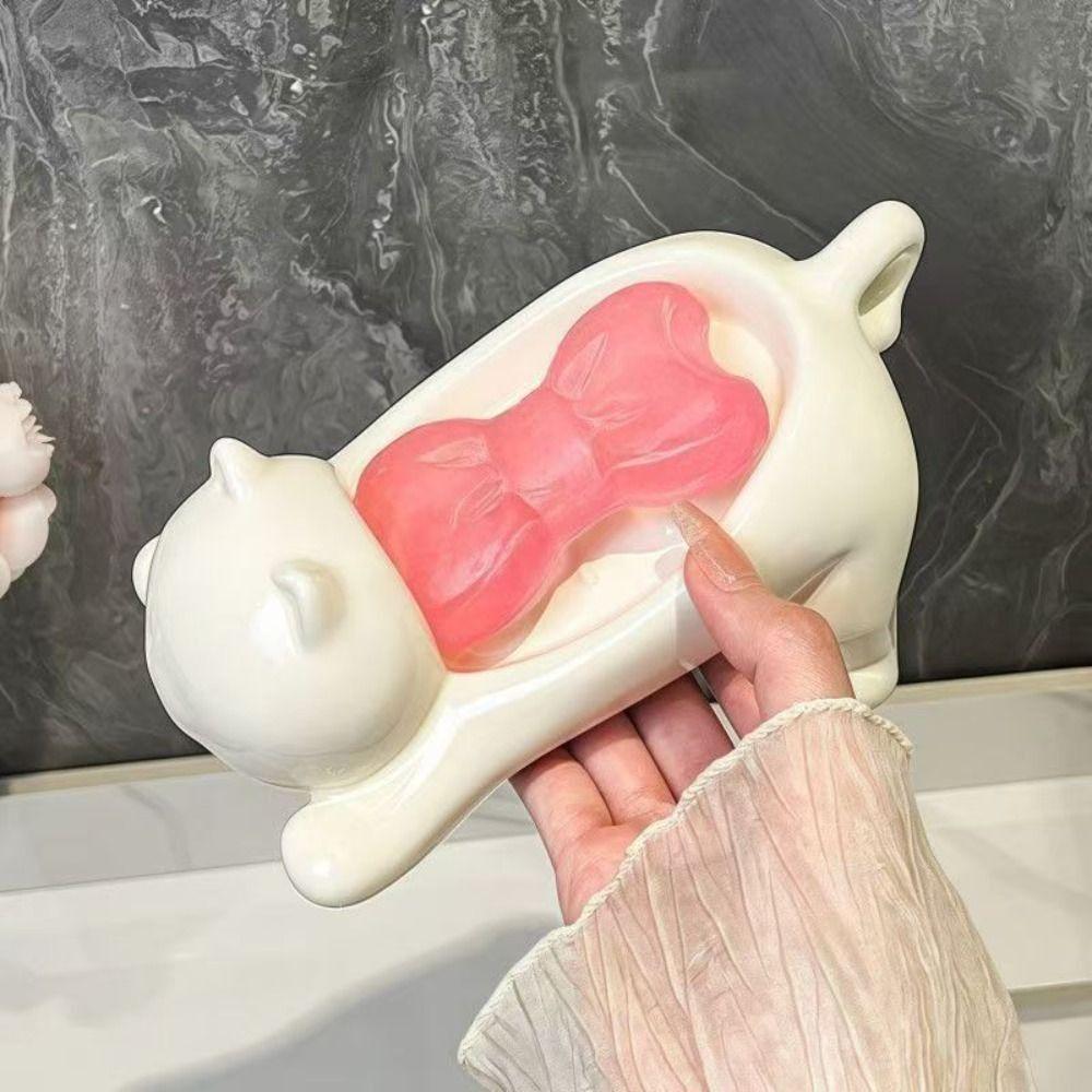 Creative Cartoon Soap Box Cat Shaped Bathroom Soap Holder Soap Filter Rack  Household