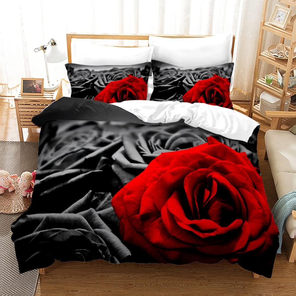 Rose Bedding Set Rose Floral Duvet Cover Set For Kids Boys Girls Romantic Flowers Comforter Cover Botanical Floral Quilt Cover