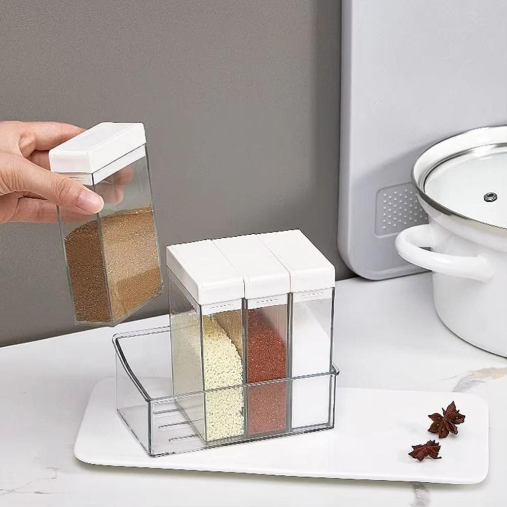 Clear Seasoning Spices Box 4 in 1 Spices Container Set Seasoning Condiment Box Household
