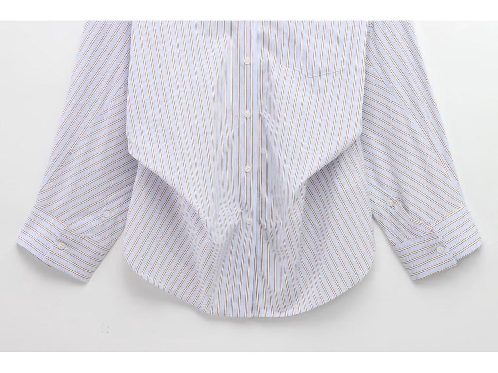 TAOP&ZA Women's Summer Poplin Shirt & Striped Casual Pants Skirt
