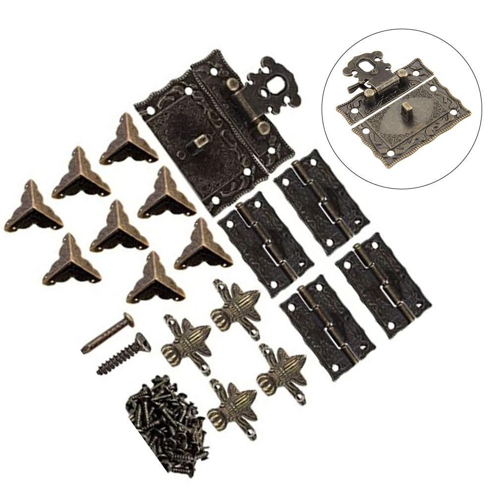Parts Cabinet Hinges With Screws Zinc Alloy 17Pcs/Set Bronze Cabinet Hinges Hardware Jewelry Wooden Box Latch Hasp