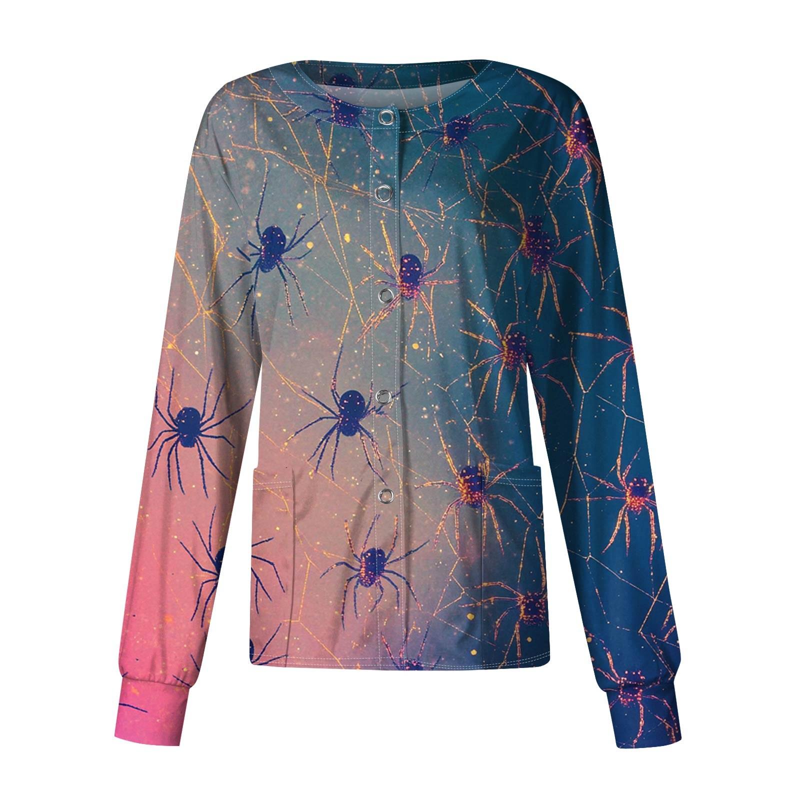 

Женская повседневная однобортная блузка с длинным рукавом на Хэллоуин с принтом, кардиган, верхняя одежда, униформа XXXXXL синий