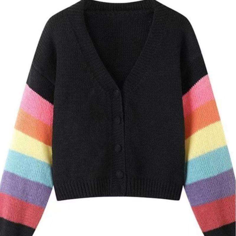 Wiosenno-jesienny damski nowy luźny słodki krótki kardigan dzianinowy