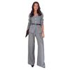 Amazon cross-border 2026 autumn new European and American square collar temperament commuter belt button wide-leg pants set