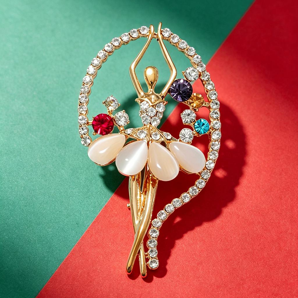 Cat's Eye Stone Ballet Dancer Brooch - High-end and Luxurious Diamond Set Formal Evening Dress Pin