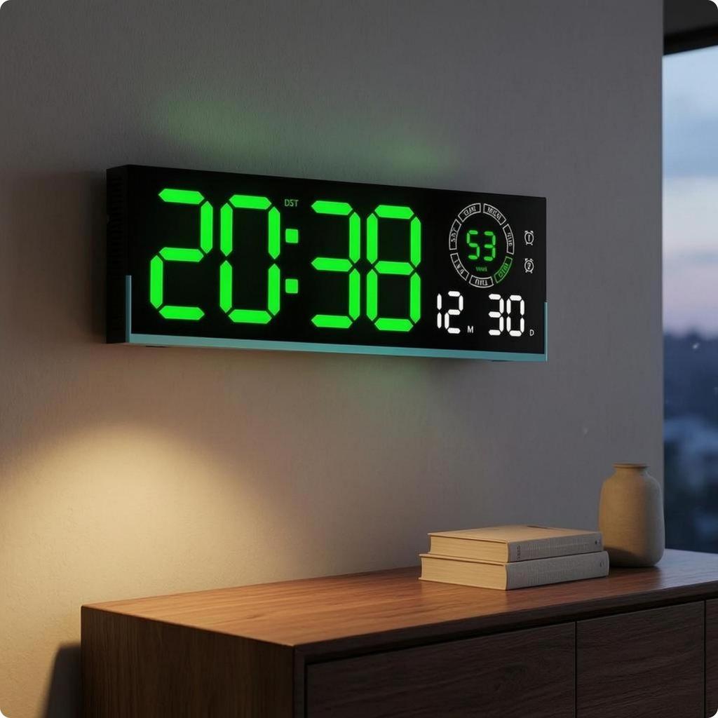 LED Wall Clock Oversized Numerals Digital Weekday Indicator Time Display Blue