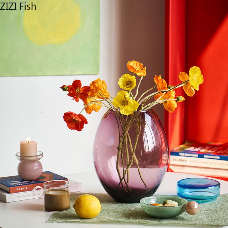 Candy Colored Glass Vase Lovely Flower Plant Pots Table Decoration Flowers Arrangement Floral Vases Room Aesthetic Decor