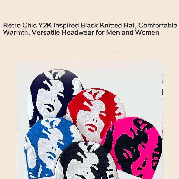 Teen Knitted Beanies Hat Elastic Ear Protector Hat Human Portrait Pattern Hat Adult Winter Cycling Skiing Beanies