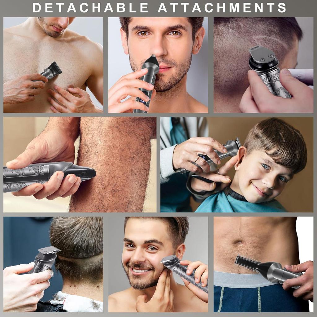 Hatteker 8-in-1 Hair Trimmer Set Multi-Function Men's Retro Hair Clipper Electric Shaver Nose