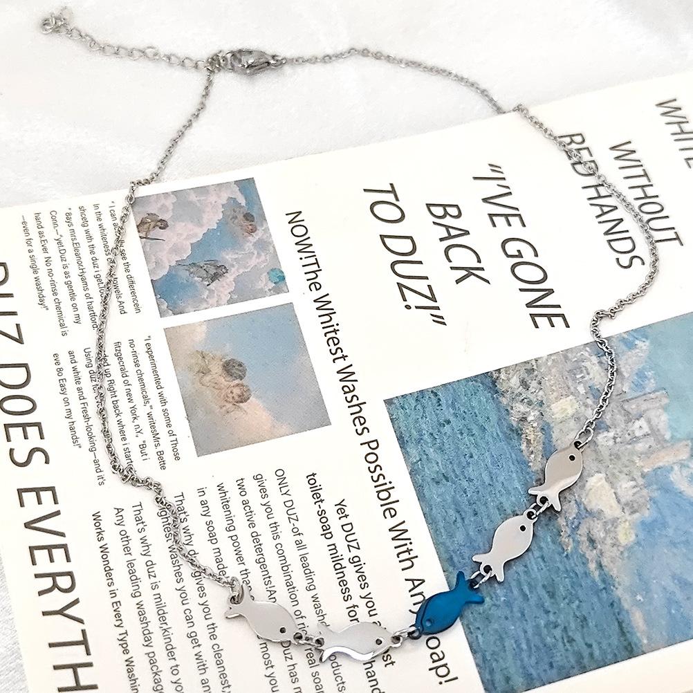 Creatief Ontwerp Vijf Kleine Visscholen Zwemmen Stroomopwaarts Inspirerend Koppel Ketting Armband voor Vrouwen Mannen Roestvrij Staal Sieraden