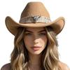 European, American Woolen Western Cowboy Hat with Rolled Brim and Warped Edge Sunscreen Top Hat Cow Head Belt Minority Tibetan Jazz Hat