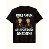 Men's Retro Patterned T-shirt with An Interesting German Quote_ _Three Monkeys Watching Curiously!_ Summer Outdoor Sports
