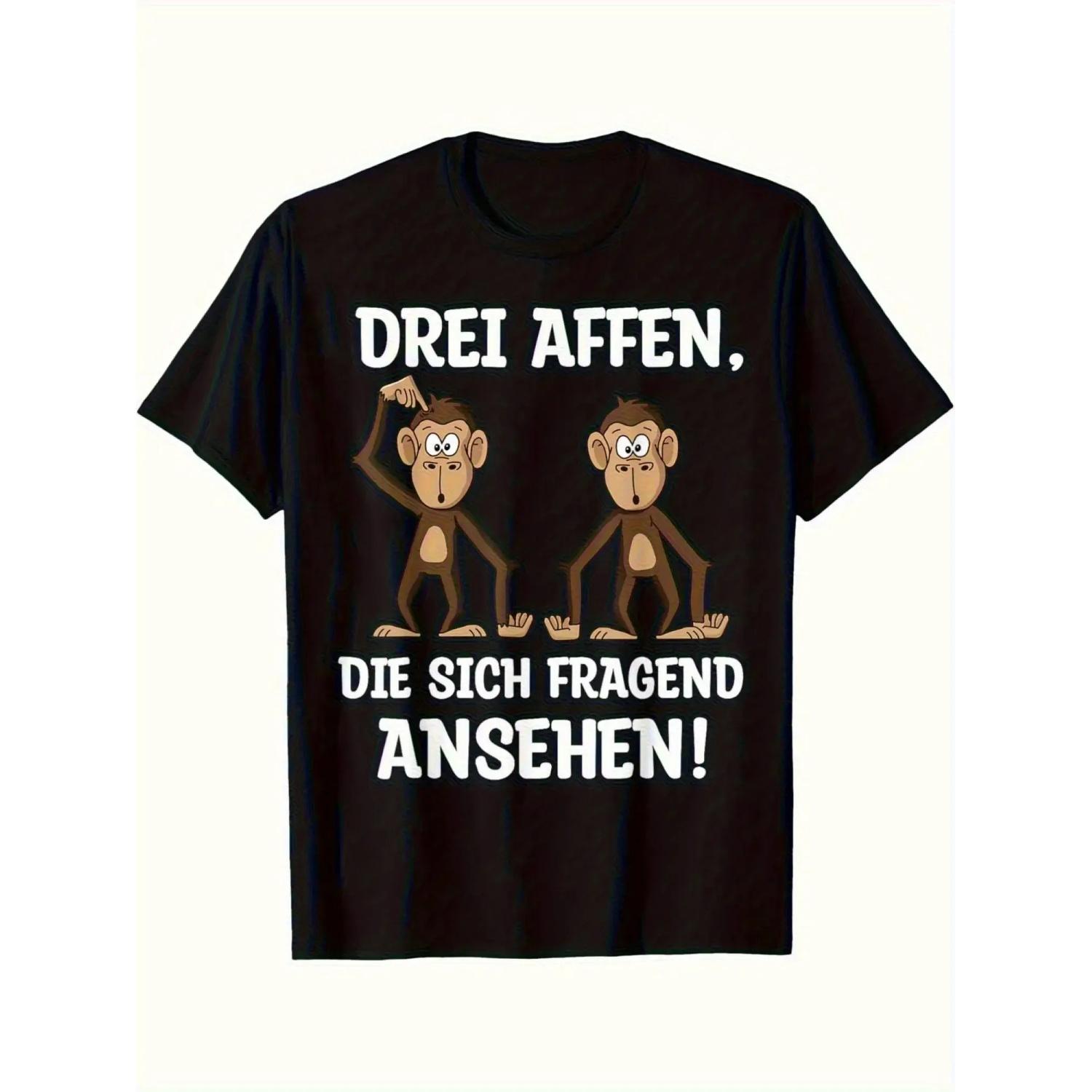 

Men s Retro Patterned T-shirt with An Interesting German Quote_ _Three Monkeys Watching Curiously!_ Summer Outdoor Sports S чёрный