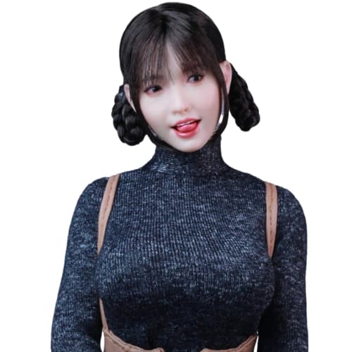 HiPlay Z6TOYS 1/6 Asian Female Head Sculpt with Movable Eyes (ZC017A) for Dolls, Hair Rooted, Pre-painted