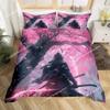 Fashion Japanese Samurai Bedding Set Full Size Cherry Blossoms Duvet Cover Red Sun Hokusai Comforter Fuji Mountain Quilt Cover