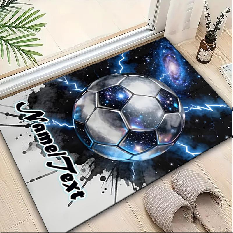 1PC Custom Name Galactic Soccer Ball Theme Floor Mat Ideal for Living Room, Game Rooms, Office, Bedroom,Floor Mat Playful Design