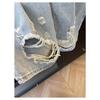 ROADVIBE American Vintage Ripped Patchwork Jeans for Women New Spring Fall Light Blue High Waist Slim Loose Wide Leg Denim Trousers Stree