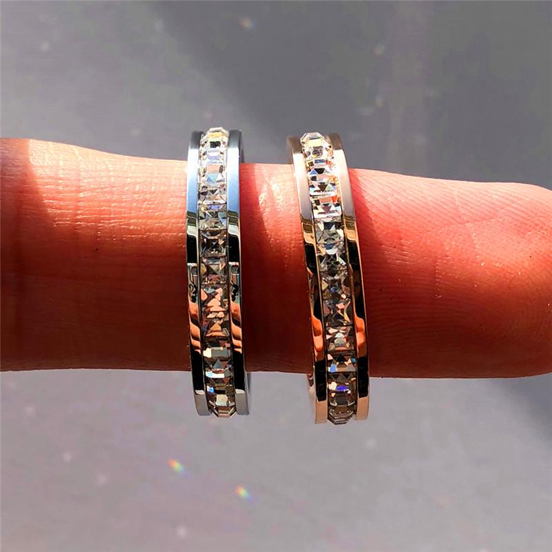 Boho Female Crystal CZ Stone Ring Vintage Stainless Steel Promise Yellow Gold Wedding Jewelry For Women