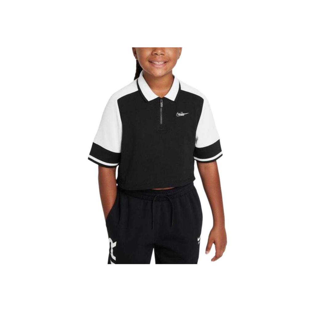 Nike Colorblock Polo Short Sleeve Sport Casual T-Shirt Women Tops Black White FV0188-010