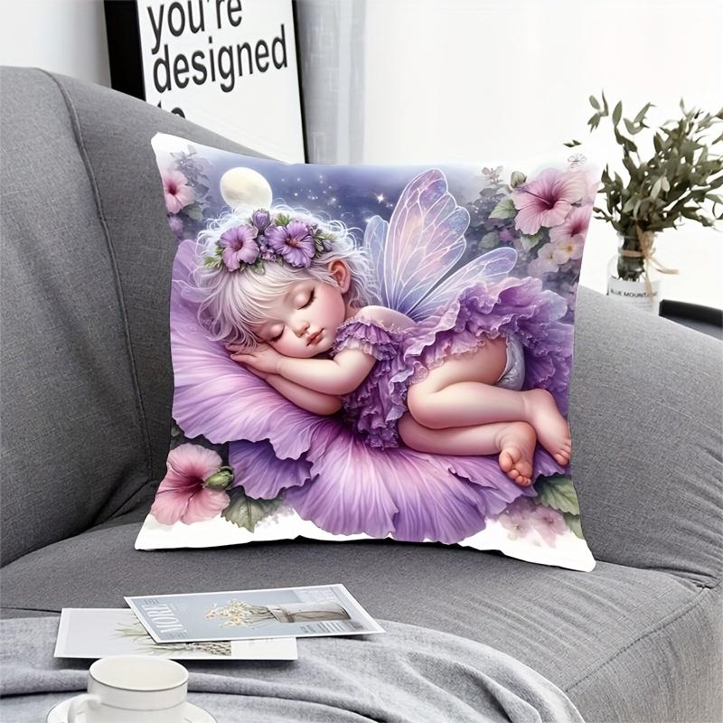 Dream Flower Fairy Single-sided Printed Pillowcase, Sofa Living Room Warm Cushion Cover, Bedroom Bedside Fairy Tale Pillow Cover
