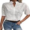 Summer Elegant Short Sleeve White Shirt Vintage Tops Crochet Hollow Blouses For Women Fashion Cotton Clothing