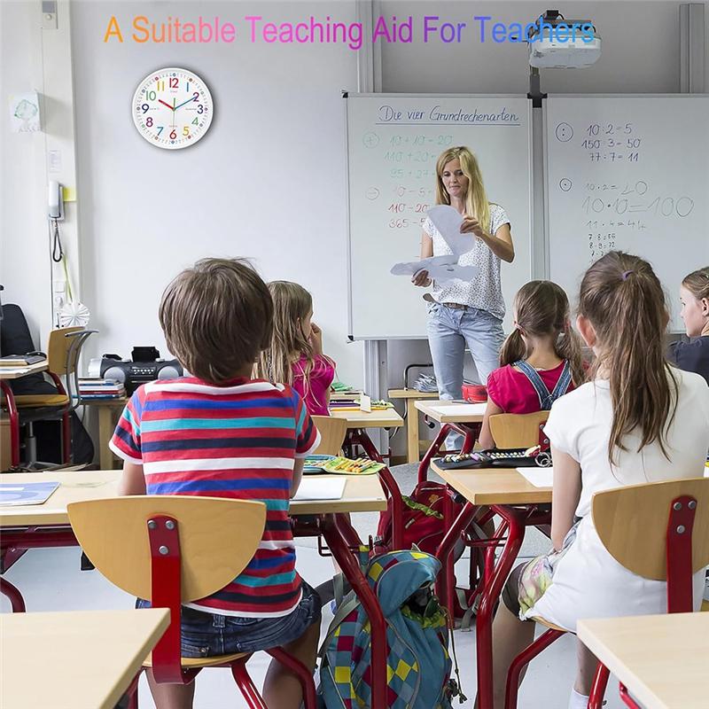 M-Modern-Learning Clock For Kids-Non-Ticking, Battery Operated, Silent Colorful Teaching Tool For Telling Time