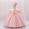 2025 Girls' Princess Formal Dress with Big Bow and Puffy Satin Skirt for Toddlers and Young Kids