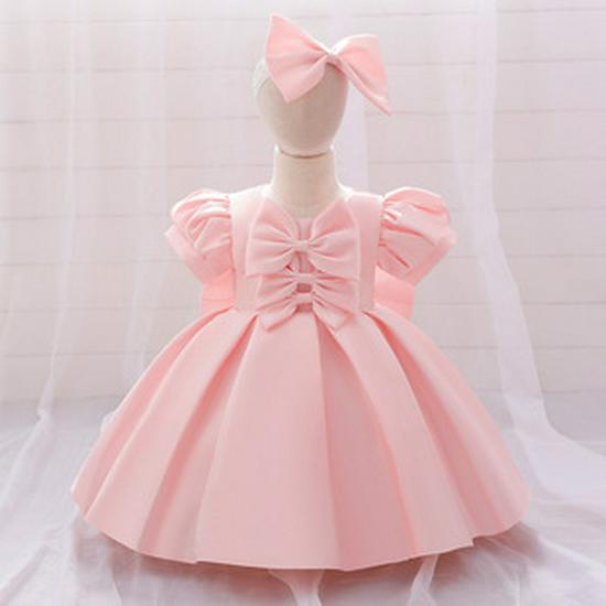 2025 Girls' Princess Formal Dress with Big Bow and Puffy Satin Skirt for Toddlers and Young Kids