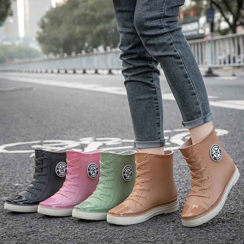 Winer Herbst Damen Regenstiefel Mode Warme Gummistiefel Knöchel Regenschuhe Damen Wasserdicht Garten Galoschen Botas Lluvia Mujer