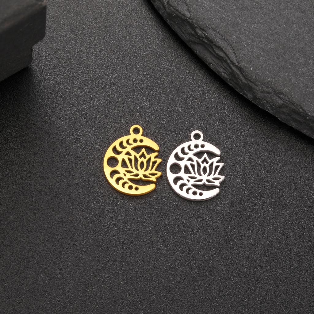 LIKGREAT 5pcs/lot Wholesale Lotus Charm for DIY Bracelet Necklace Stainless Steel Jewelry Handmade Boho Gift for Jewelry Making