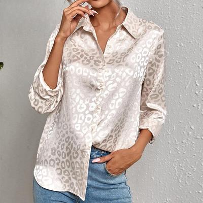 Elegante Büro Dame Langarm Leopard Jacquard Bluse Drehen Unten Kragen Taste Hemd 2024 Frühling Herbst Mode Tops 19169