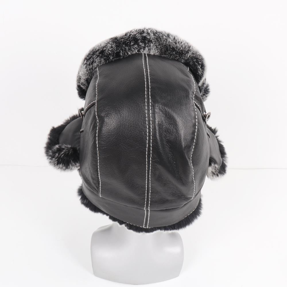 New Russian Men Winter Real Rex Rabbit Fur Bomber Hats Man Warm Fluffy Natural Fur Hat Male Real Sheepskin Leather Caps