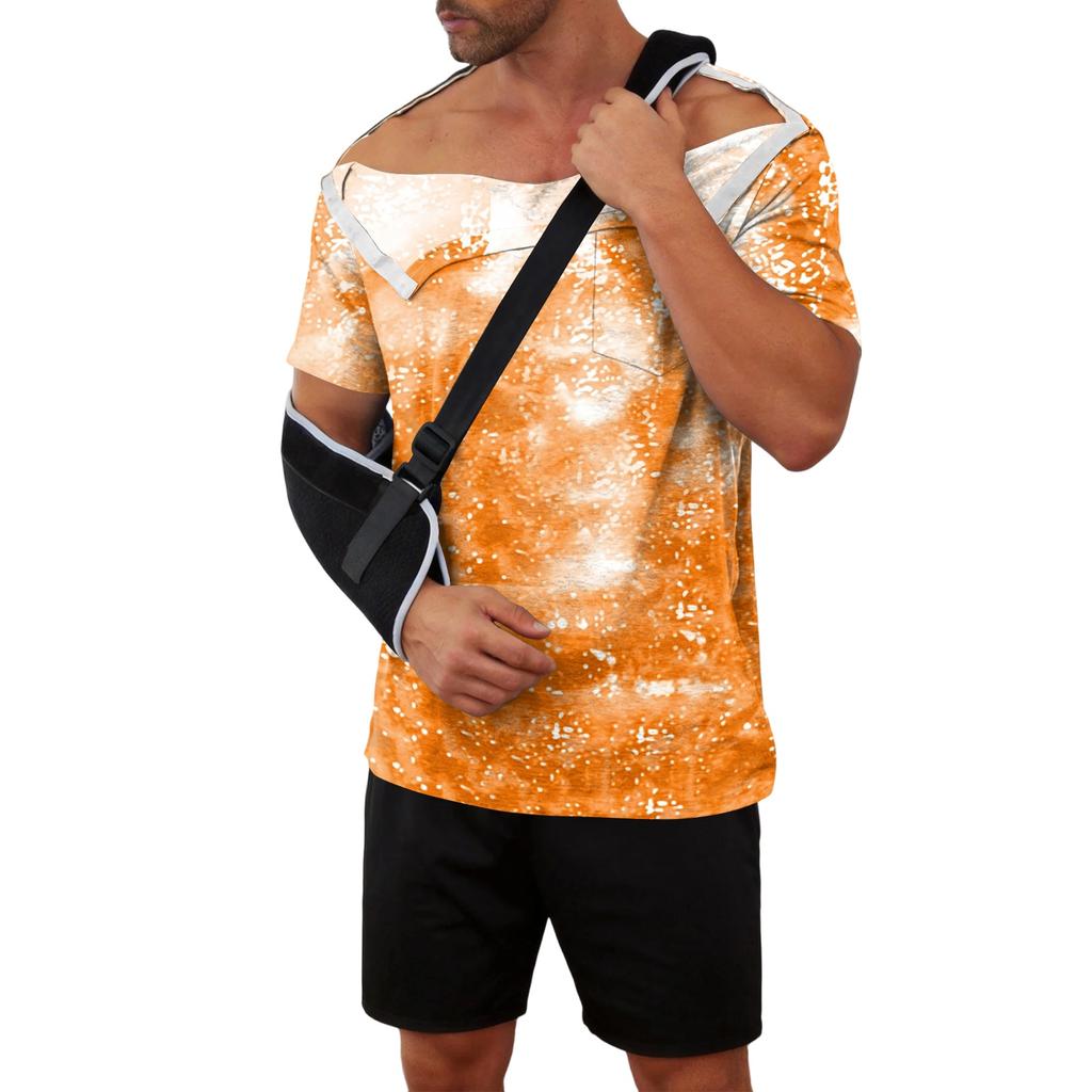 Men's Tie Dye Printed Recovery Shirt Away Short Sleeve Full Front Button Adaptive Design Top