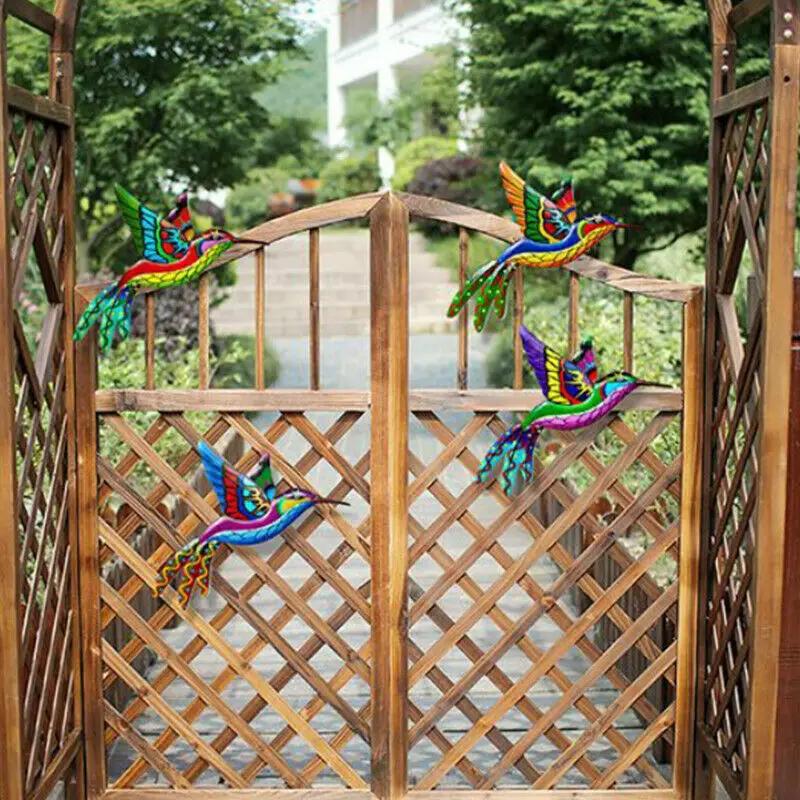 Colorful Metal Hummingbird Bird Art Sculpture Outdoor Home Wall Hanging Ornament Garden Fence Decor 22*26CM