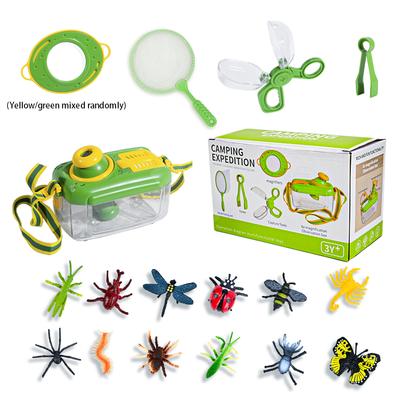 Kinder Outdoor Abenteuer Transparente Handheld Insektenbox 17 Stück Fangnetz Insektenmodell Vergrößerungsspiegel Insektenpinzette Spielzeug
