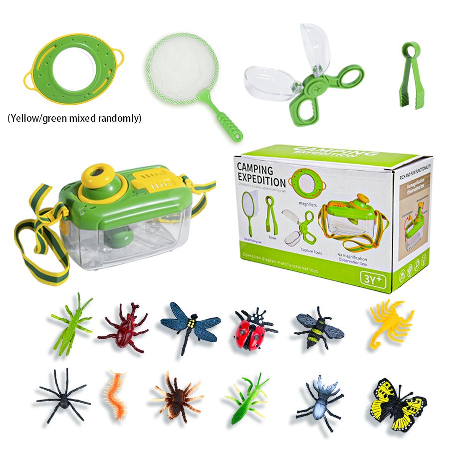 Children'S Outdoor Adventure Transparent Handheld Insect Box 17Pcs Capture Net Insect Model Magnifying Mirror Insect Clip Toy