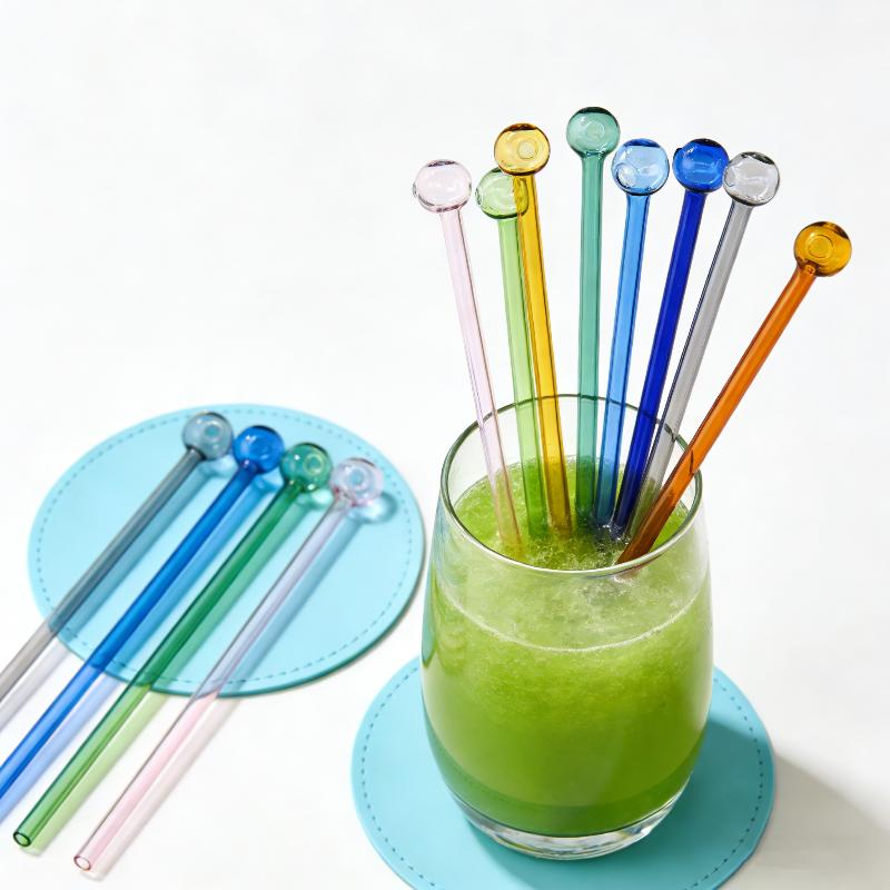 8 Stück Hohle Kugel Glasstrohhalme Saft Milch Hohes Borosilikat Hitzebeständig Runder Kopf Strohhalm Wiederverwendbar