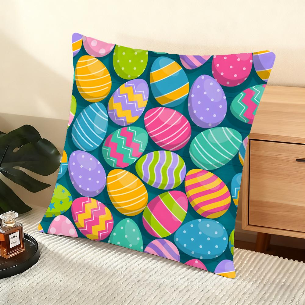 Happy Easter Cushion Cover Soft Short Plush Pillow Cover Smooth Cozy Texture Aesthetic Cushion Case Home Decor