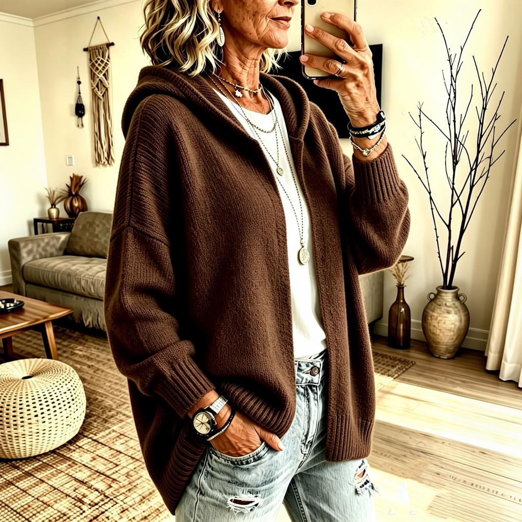 Women's Fashion Long Sleeve Hooded Open Front Knit Cardigan Sweater Coat Casual Outerwear