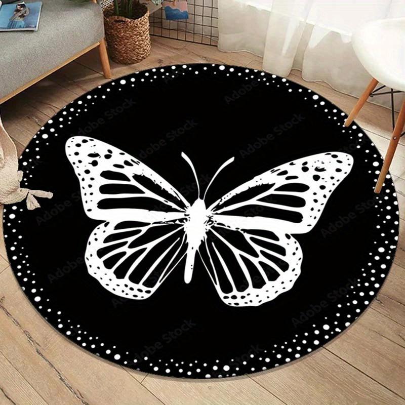 

1pc White Butterfly Print Non-Slip Floor Mat | Round Polyester Rug for Living Room, Bedroom, and Chairs, Crystal Velvet Fabric 100x100cm