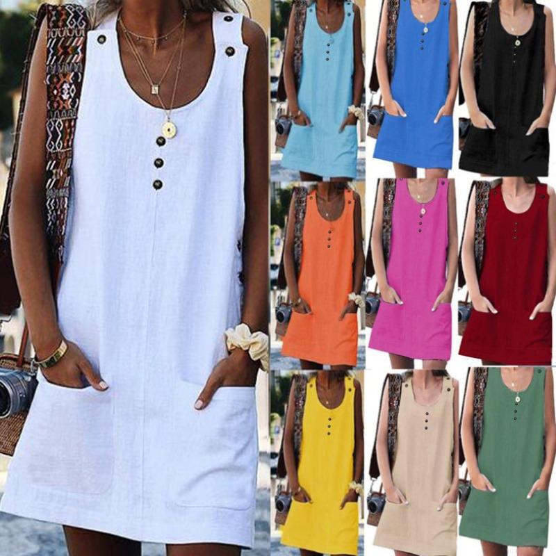Summer Fashionable and Versatile Pocket Button Women's Dress