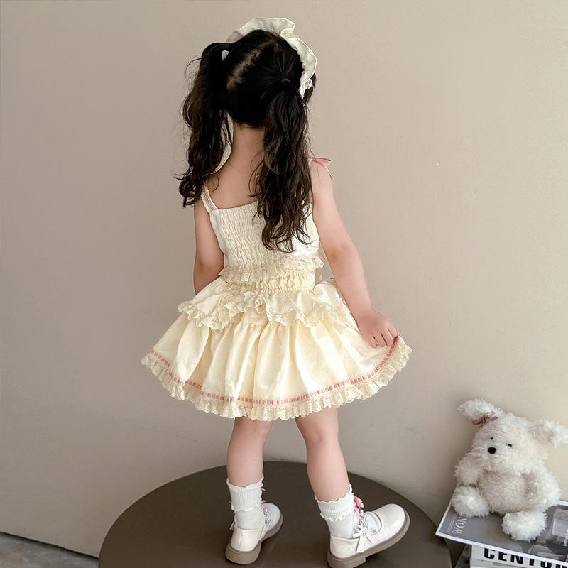 2026 Summer Little Girl Princess Dress with Bow - Stylish Puffy Birthday Skirt Set