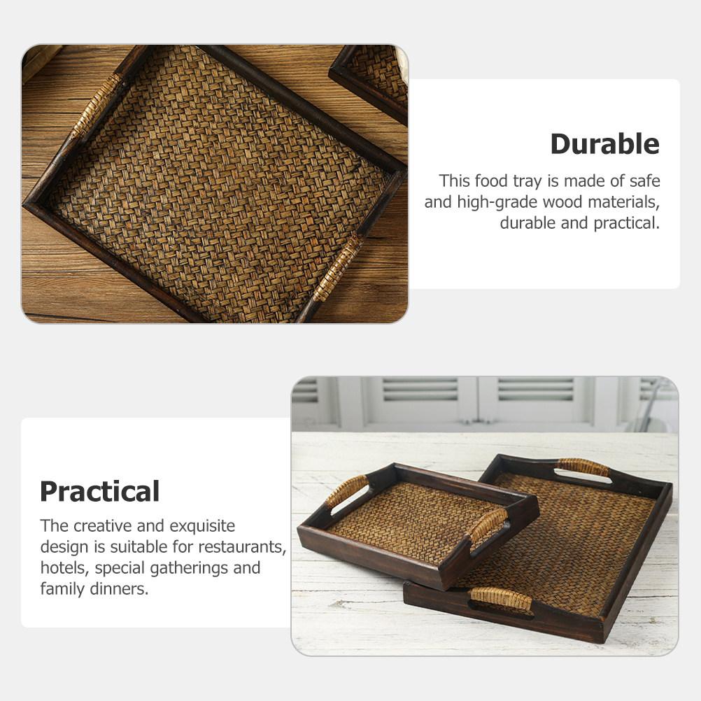 Wood Rectangular Serving Tray Wooden Tea Tray for Food Serving Fruit Bread Snack Desserts Restaurant Home Hotel Buffet 28X20CM