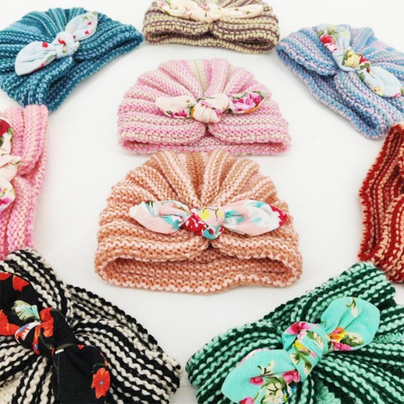 New striped wool hat printed rabbit ears baby children's thermal insulation versatile thermal insulation